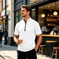 thumbnail image 7 of Mens Short Sleeve Zip Up Mock Neck Sweatshirt Relaxed Fit Casual Pullover Top with Pocket, 7 of 7