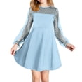 thumbnail image 2 of ZACPNCV Girls Contrast Mesh Long Sleeve High Waist A Line Short Dress with Pockets Light Blue 5-6 Years, 2 of 9