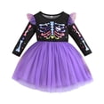 thumbnail image 3 of Halloween Dresses for Toddler Girls Colorful Skeleton Print Mesh Ruffles Long Sleeve Halloween Costumes For Toddler Girls Size 3-4T, 3 of 9