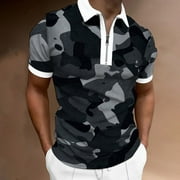 lystmrge Extra Long T Shirts for Men Mens Spring And Summer Fashion Lapel Zipper Short Sleeve Printed T Shirt Shirt Top