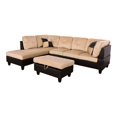 thumbnail image 4 of Modern Sofa Combination Set with Storage Ottoman, 3-Piece Living Room Couch with Beige Flannel Fabric and Faux Leather Material, Luxurious Upholstered Sofa with Button Tufted Decor and Wood Legs, 4 of 8