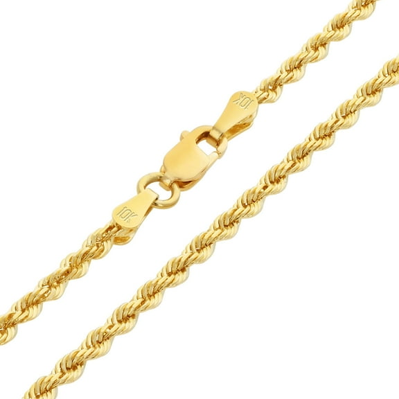 Nuragold 10k Real Yellow Gold 2mm Rope Chain Diamond Cut Necklace (16"-30") Italian Jewelry for Men & Women