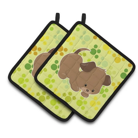 

Caroline s Treasures Puppy on Green Pawprints Pair of Pot Holders