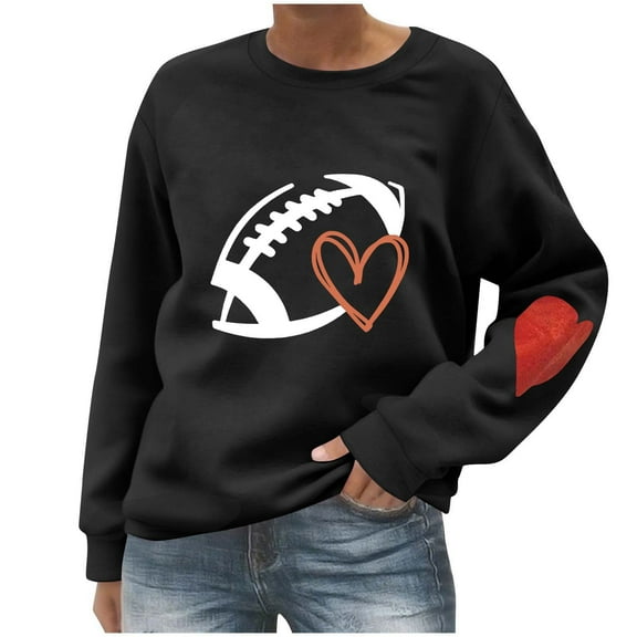 Byworldtasic Womens Long Sleeve TopsFootball Shirts for Women Game Day T-Shirts Touchdown Printed Shirt Casual Football Season Long Sleeve Sweatshirt