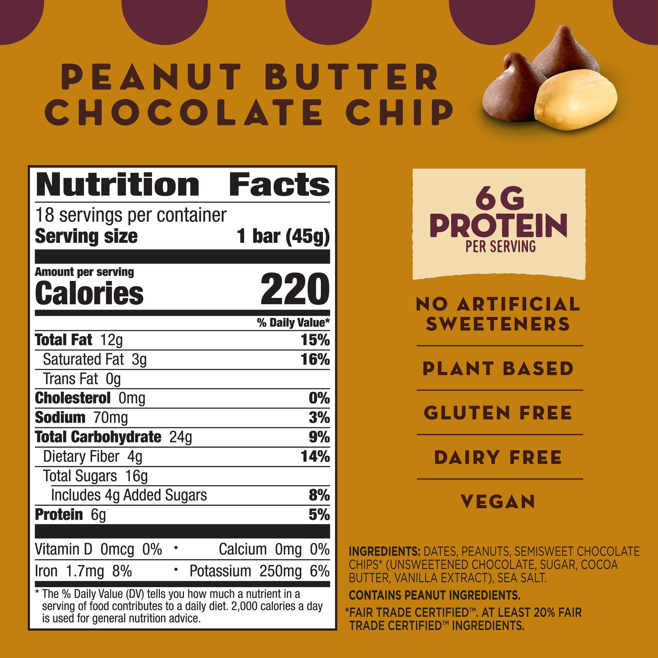 (4 pack) Larabar Peanut Butter Chocolate Chip, Fruit and Nut Bars, Gluten Free, Vegan, 18 Count, 28.8 oz
