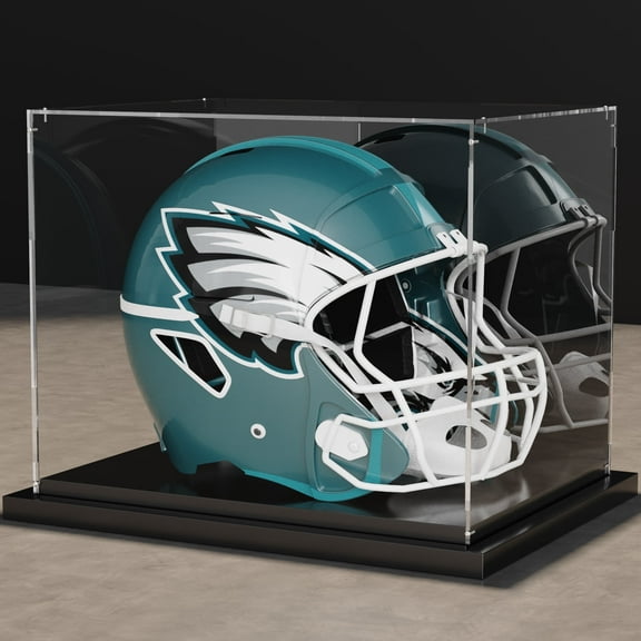Football Helmet Display Case Full Size with Mirror Back and Black Metal Grooved Base Stackable Dustproof Clear Acrylic Display Case for Basketball Sports Memorabilia