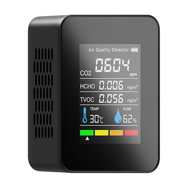 Scienceny Detector de prueba de aire 5 en 1 pantalla profesional portátil 3,7 V 2000 mAh termómetro de carga USB higrómetro de oficina Medidores de medidas dimensionales Negro