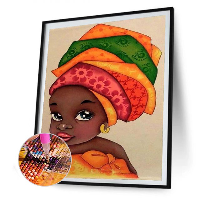 Cuadros Decorativos Kit de pintura de diamante 5D taladro redondo completo para niña negra pared DIY Likrtyny embutido en tela