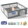 thumbnail image 1 of Parque infantil LUTIKIANG Baby de 200 x 180 cm con puertas y bolas oceánicas, color gris, 1 of 6