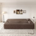thumbnail image 3 of Miekor Modern Floor Sofa with 2 Pillows,Convertible Teddy Fabric Foam-Filled Sleeper Sofa Bed,15" Full Size Folding Mattress for Living Room,Guest Bed,Playroom,no assembly required,Brown MK2538, 3 of 12