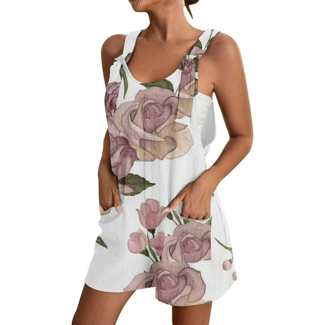 Heiheiup Robes pour les Femmes 2024 Femmes Imprimé à la Mode Casual Sangle de Poche Combinaison