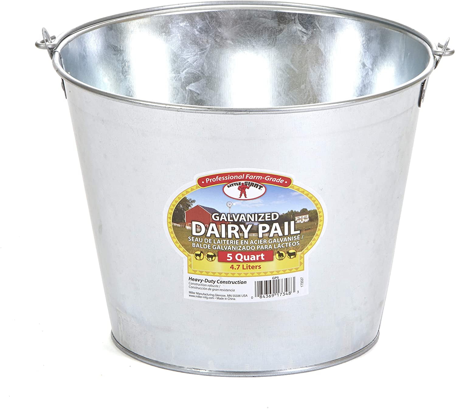LITTLE GIANT Galvanized Dairy Pail (5 Quart) Metal Utility Bucket with