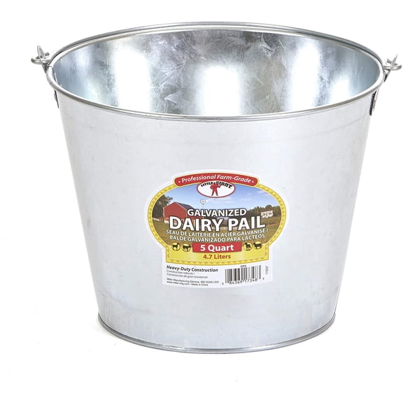 Little Giant 5 Quart Galvanized Dairy Pail Heavy Duty Construction With Handle