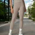 thumbnail image 2 of High-Waisted Compression Leggings with Crossover Waistband - Large, Tan, 2 of 6