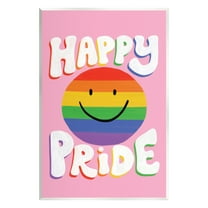 Stupell Industries Happy Pride Retro Rainbow Smiley Holiday Painting Unframed Art Print Wall Art