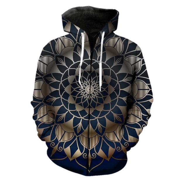 Sudadera con capucha y cremallera Mandala para hombre, primavera de 2024, gran oferta, estilo hip hop, Harajuku de gran tamaño, con capucha, chaquetas, sudaderas, camisetas de manga larga.
