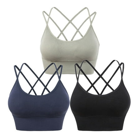 

Popvcly Cross Back Sport Bras for Women Strappy Criss Cross Cropped Bras for Yoga Workout Fitness 3-Pack