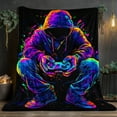 thumbnail image 2 of 1pc Hooded Gamer with Controller Blanket - Lightweight Flannel All-Season Soft Warm Throw for Sofa Bed Travel Camping Office - Vibrant Digital Print Machine Washable, Gamer Blanket, 2 of 5