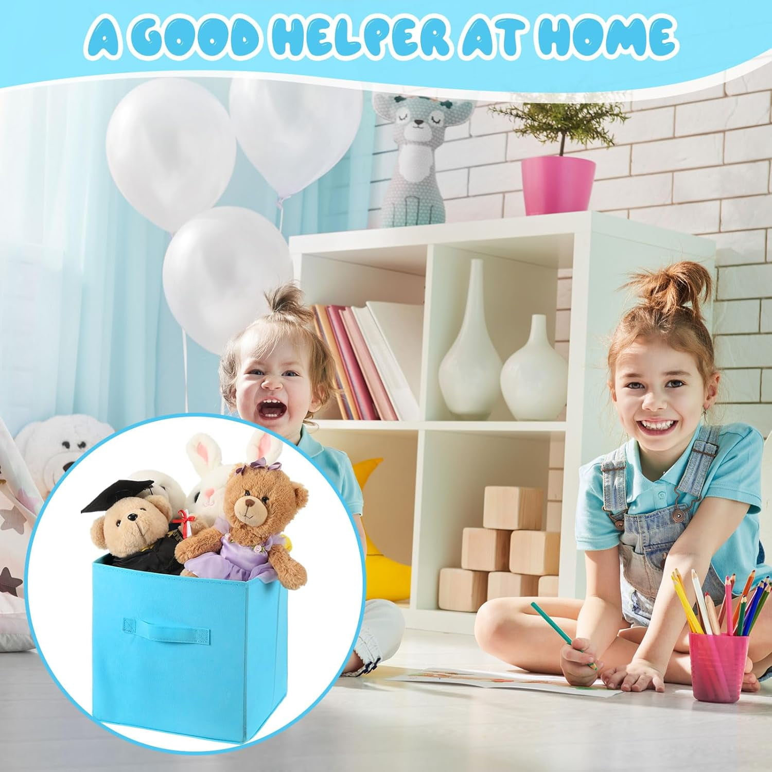 12 Pcs Cube Storage Bin 11'' Collapsible Storage Cubes for Classroom Foldable Cube Storage Organizer Bins Fabric Bins Storage Basket Fabric Cubby Boxes for Shelf(Dark Blue, Light Blue)