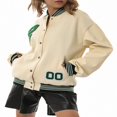 thumbnail image 3 of Women Baseball Jackets Leather Long Sleeve Letter Jackets, 3 of 5