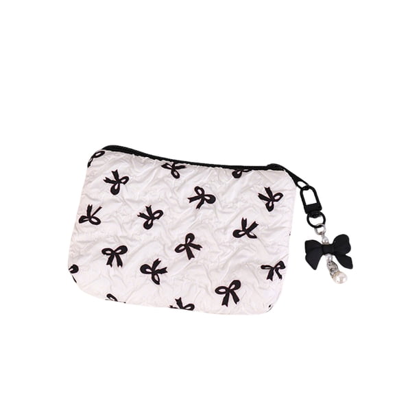 Cute Bow Makeup Bag,Bow Pattern Decor Quilted Small Zipper Travel Toiletry Bag for Women Daily Storage