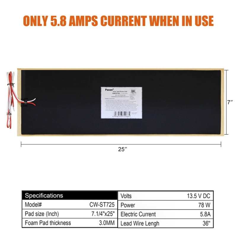 Facon 7-1/4" x 25" 12V RV Tank Heater Pad with Automatic Thermostat, QAI Certified, Prevents Freezing for Fresh, Grey, Black Water Tanks, Up to 50 Gallons,2pack