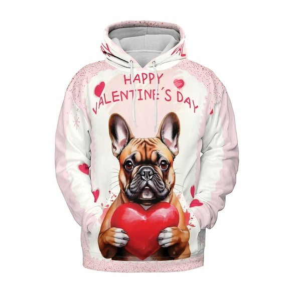 Happy Valentine's Day French Bulldog Brings Love Heart All Over Print 3D Hoodie Unisex Merch Hoodies Dog Lover Gifts - 02028