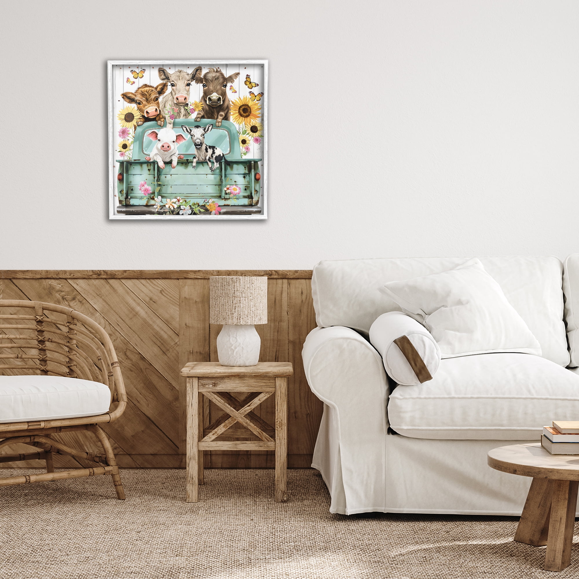 Stupell Industries Barnyard Friends in Vintage Truck White Framed Giclee Art, design by Creative Studio