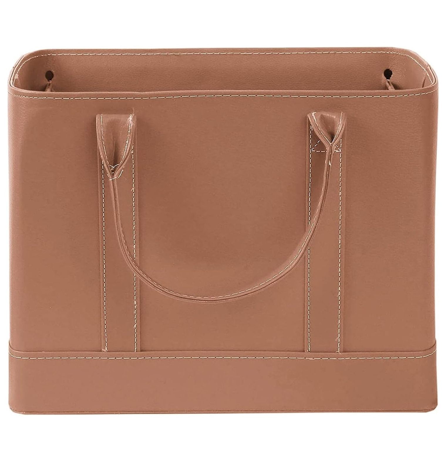 File Organizer Tote Bag - Portable Document Holder for Work, School, Home - Letter Size File Box with Handle - Brown Vegan Leather