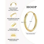 Silvora 20mm Small Gold Plated Hoop Earrings for Women Tiny Sterling Silver Charm Endless Circle Ear Hoops Jewelry Gift