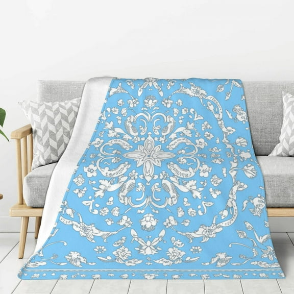 Light Blue Bandana Print Throw Blanket for Stylish Warm Winter Cabin Ultra-Soft Micro Fleece Blanket, Premium Microfiber, Silky Soft, Plush, Warm and Lightweight for Couch, Sofa, Bed - 40"X30"