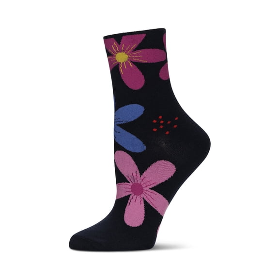 MeMoi Women's Garden Floral Combed Cotton Crew Socks - Womens - Female, 9-11, Bright Navy