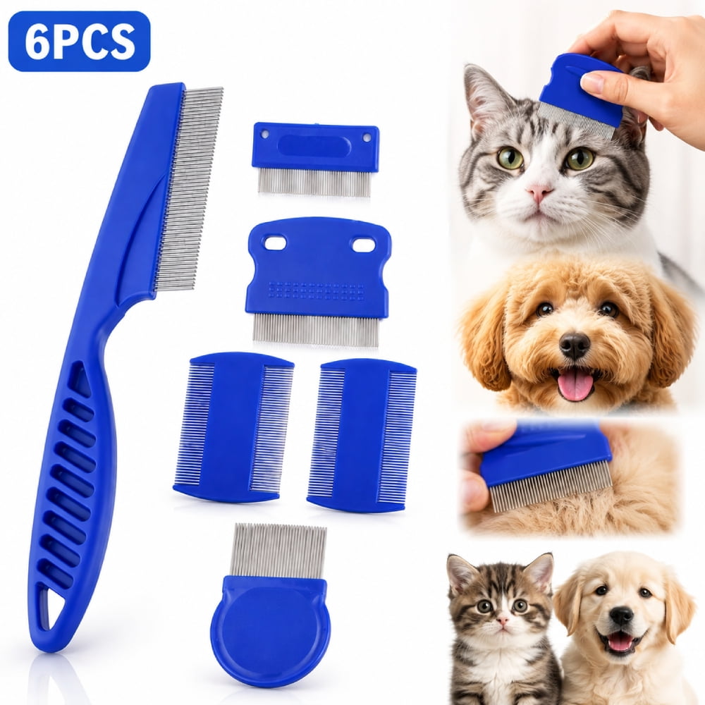 6 Pcs Flea Lice Comb for Cats Dogs, Dog Grooming Comb for Cat Dog, Dematting Comb for All Types of Small, Medium, Large Pets Hair