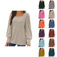 thumbnail image 1 of Fall Shirts for Women 2025 Solid Color Ribbed Knit Square Neck Sweater Tops Blouse Long Sleeve Shirts for Women, 1 of 5