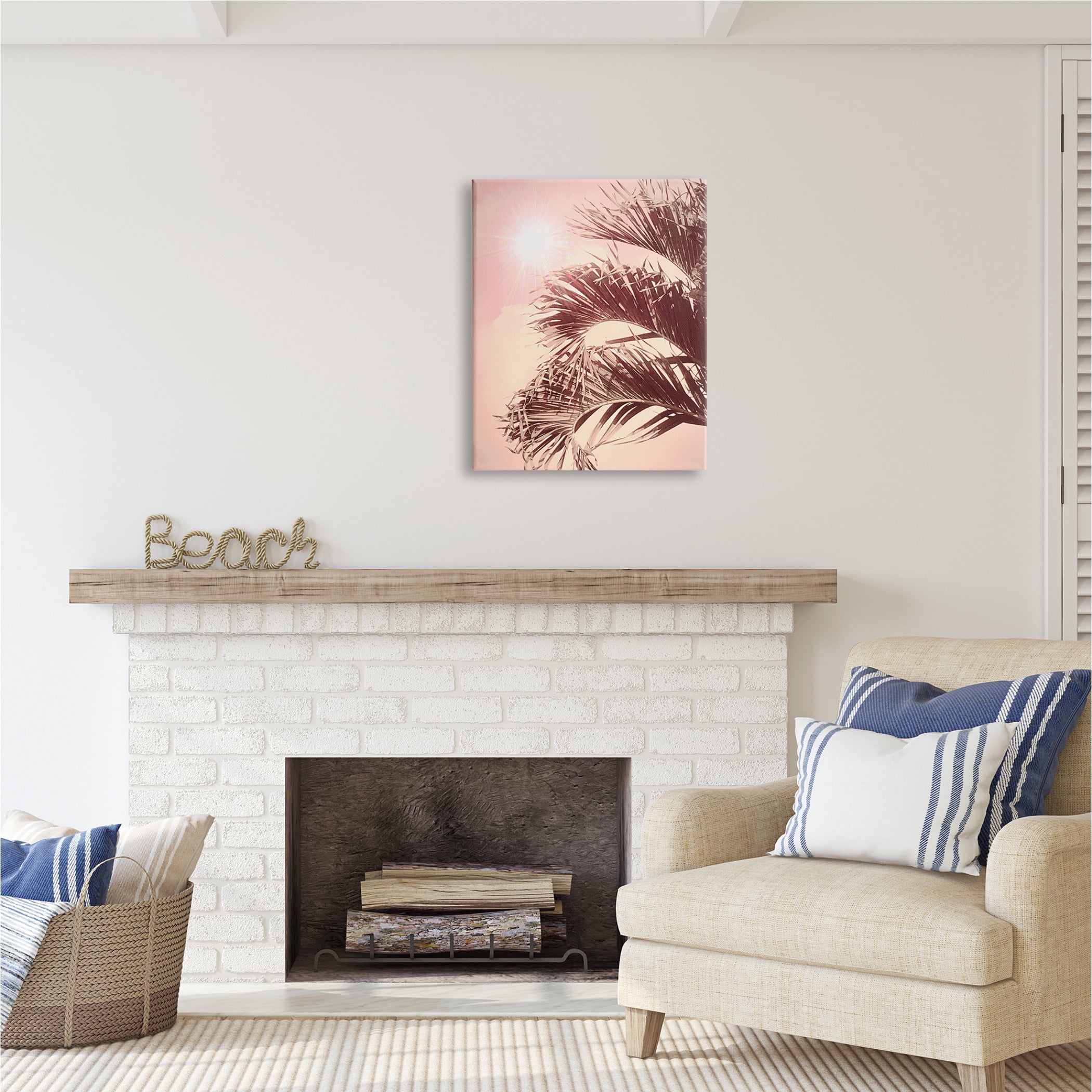 Stupell Industries Pink Sunlit Palm Fronds Botanical & Floral Photography Gallery Wrapped Canvas Print Wall Art, 24 x 30