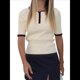 thumbnail image 3 of Camiseta de Corta con Cuello en V para Mujer, Suéter Informal de Punto Acanalado Ajustado Crema M, 3 of 10