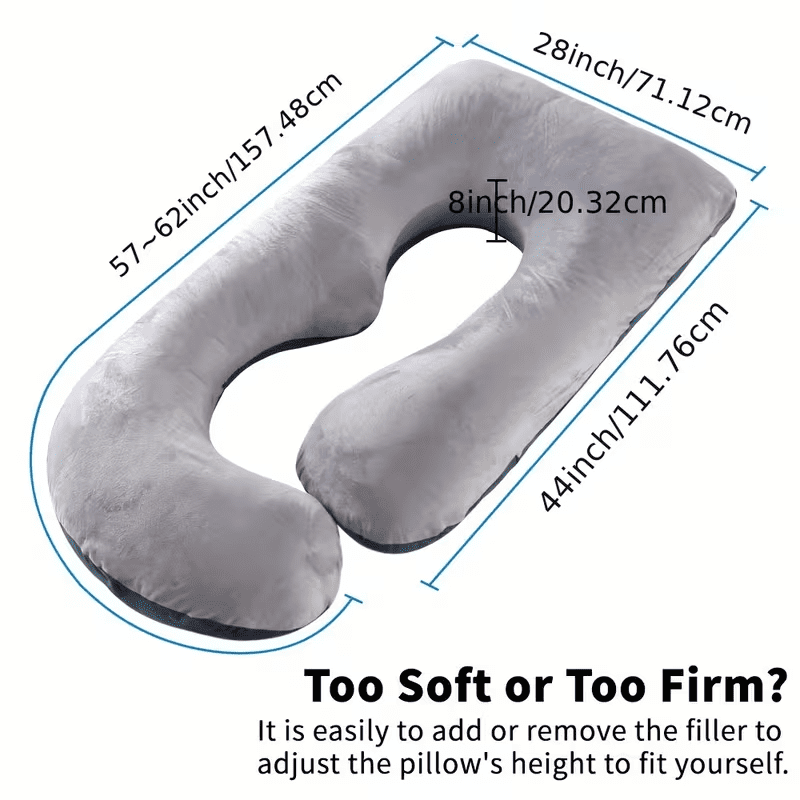 60-inch J-Shaped Pregnancy Pillow, Full Body Maternity Pillow for Side Sleepers, Soft Velvet Removable Washable Cover, Back Hip Leg Support