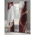 thumbnail image 4 of Marble Red Semi Sheer Window Curtains 108 Inches Long, Modern Abstract Gold White Brick Stone Motif Rod Pocket Voile Silky Chiffon Curtain Light Filtering Drapes for Living Room, 52"x108", 2 Panels, 4 of 9