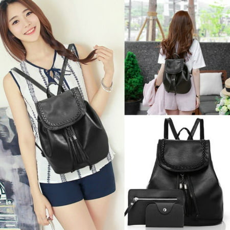 3Pcs Hot fashion Women PU Leather Bags Set Backpack Handbag Travel ...