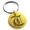 thumbnail image 1 of Stainless Steel Letter T Initial Royal Monogram Engraved Small Medallion Circle Charm Keychain Keyring, 1 of 1