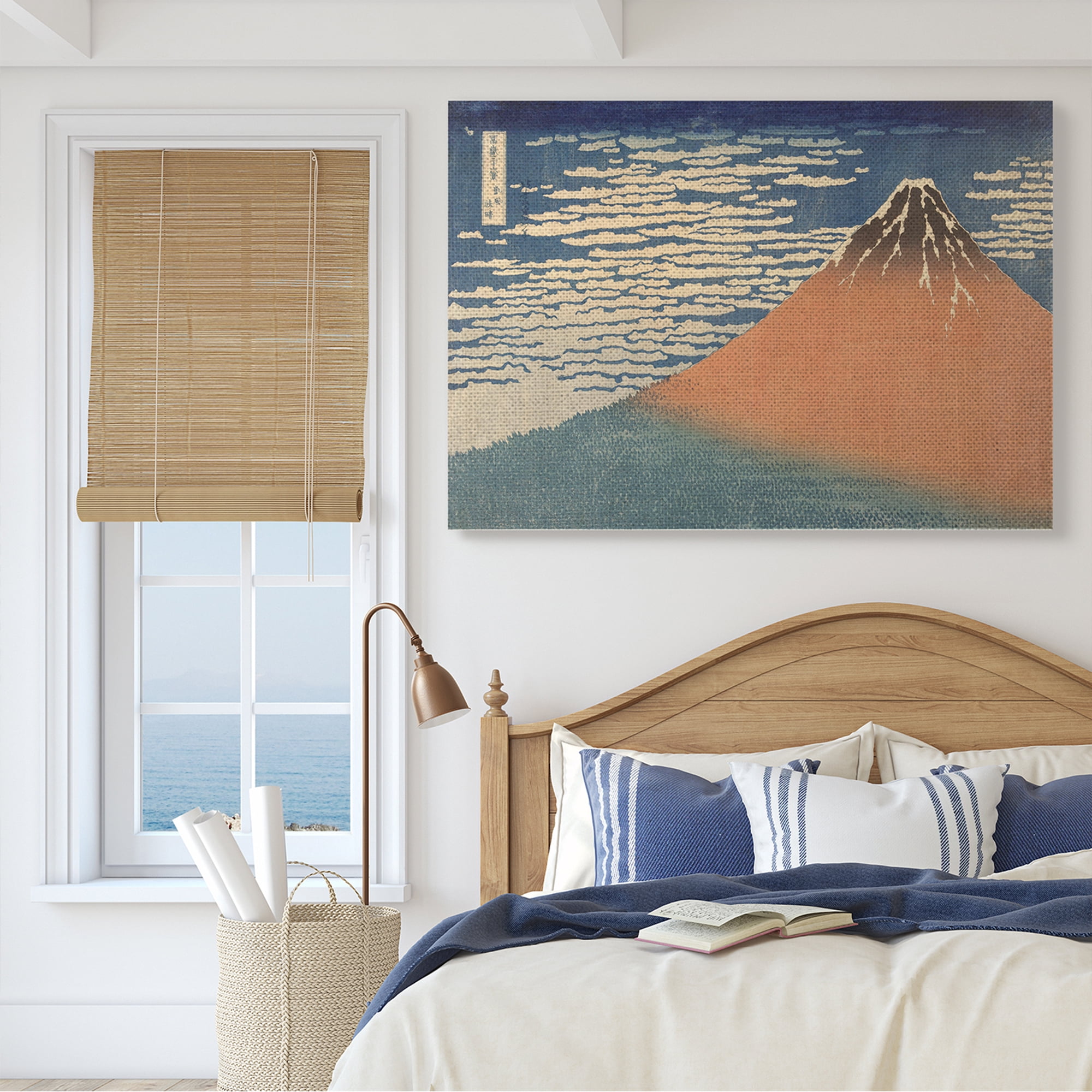 Stupell Industries Vintage Eastern Mountain Landscape Illustration Blue Orange,36 x 48,Designed by Katsushika Hokusai