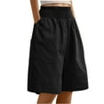 thumbnail image 2 of YUGYXL Women's Cotton Linen Bermuda Pants Dressy Stretch Waist Short with Pockets Loose Wide Leg Shorts Outdoor Hiking Shorts Black S, 2 of 9