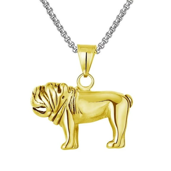 HIJONES Men Women's Dog Pendant Necklace Stainless Steel Personalized Hip Hop Chain Collarbone Jewelry Gold with Silver Chain