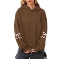 thumbnail image 2 of NinXxx Women's Bow Hoodie Long Sleeve Off Shoulder Pullover Sportswear Coffee S, 2 of 6