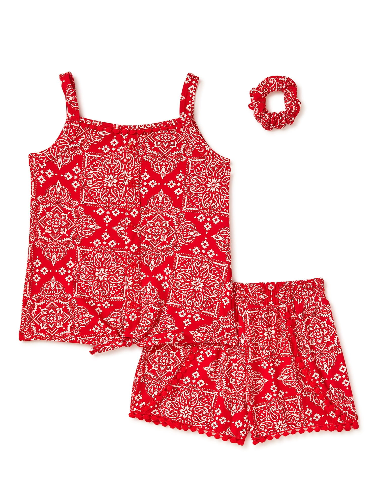 Sweet Butterfly Star Ride Girls Paisley Tie Front Tank And Pom Pom Trim Short With Matching Scrunchie 2 Piece Outfit Set Sizes 4 16 Walmart Com Walmart Com