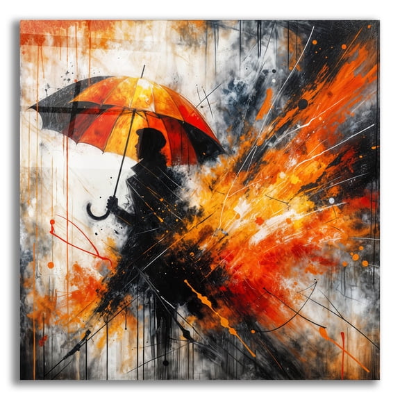 Epic Art 'Walking In The Rain' by Rey Klimt Acrylic Glass Wall Art, 12" x 12"