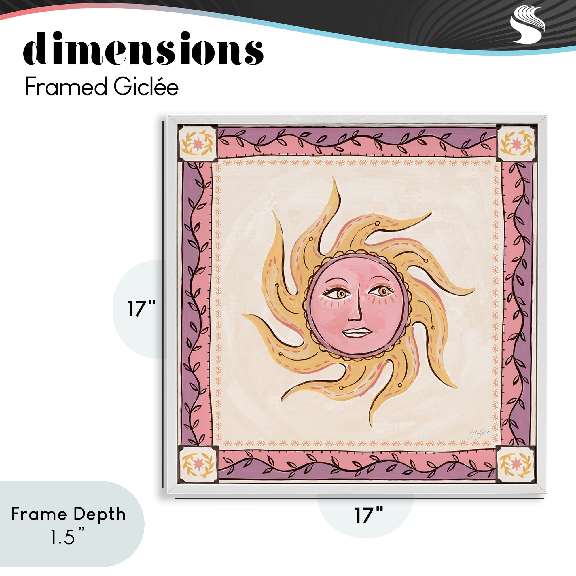 Stupell Industries Pink Sun Face with Leaf Border White Framed Giclee Art, design by Two If By Sea Studios