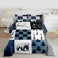 thumbnail image 2 of Feelyou Farmhouse Bear Animal Full Size Comforter Sets, Blue Check Patchwork Bedding Comforter Set, Jungle Pine Tree Plant Reversible Bedding Sets, Lightweight Room Decor, 3 Pieces, 2 of 8