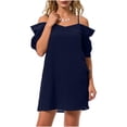 thumbnail image 2 of QATAINLAV Women's Summer Cold Shoulder Mini Dresses Casual Loose Short Sleeve T-Shirt Dress Vacation Beach Travel Outfits Navy XL, 2 of 6