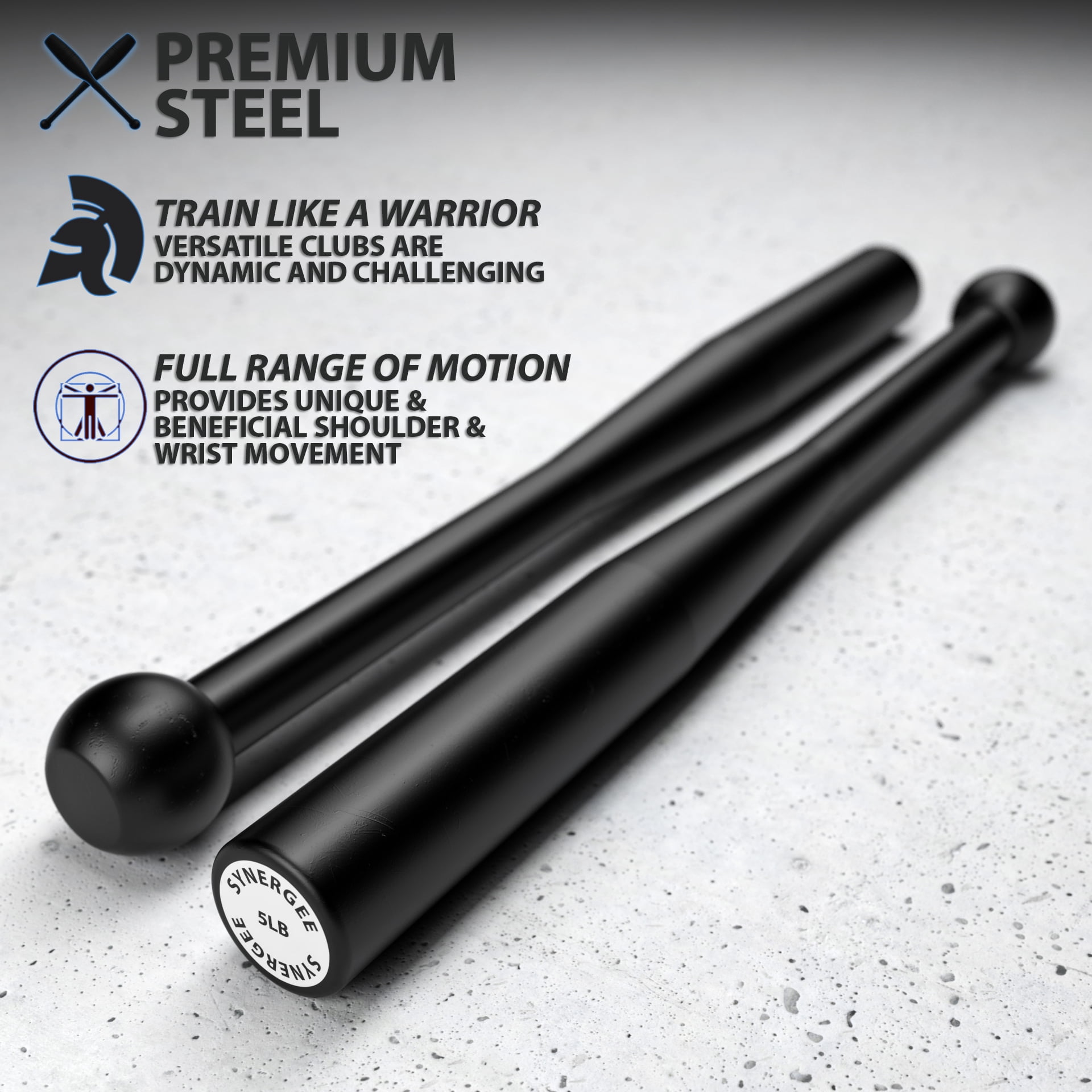 Synergee 5 LB Indian Club - Pair of Power Clubs - Exercise Weight Club Bells - Grip and Forearm Strength Trainer